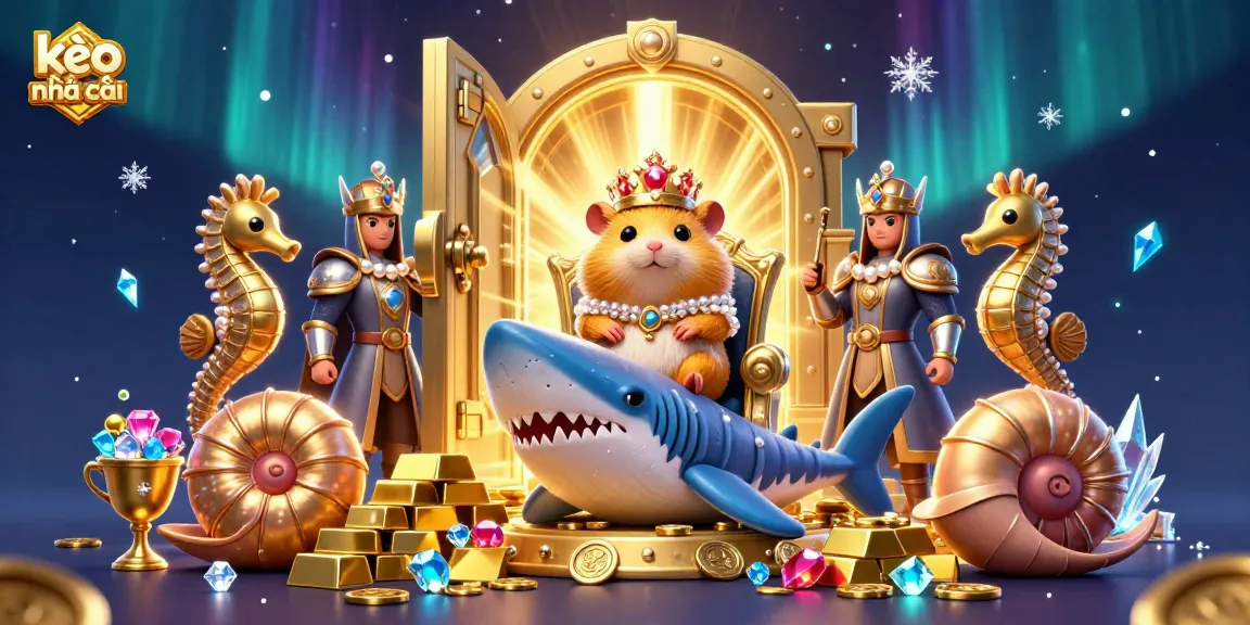 Bet on kèo nhà cái with this vibrant 3D illustration of a hamster king and treasure.