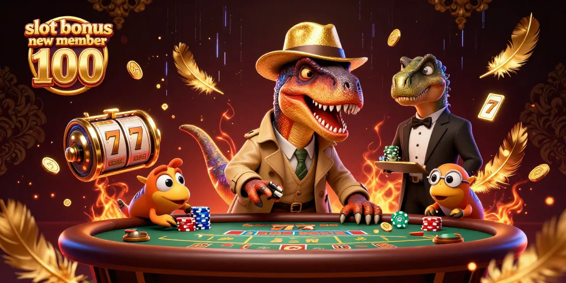 Experience thrilling action with slot bonus new member 100 in a dynamic casino scene featuring vibrant characters and elements.