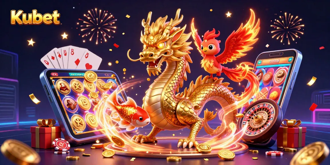 Kubet hadir dengan ilustrasi seru yang menggambarkan simbol keberuntungan dalam permainan slot dan kasino.