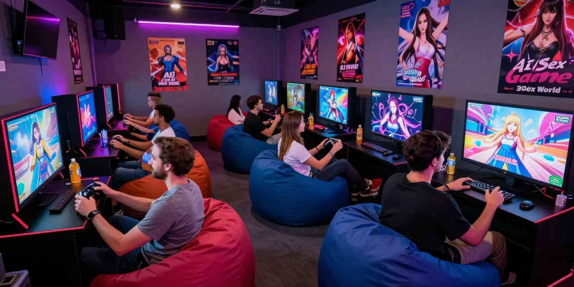 Players enjoying immersive hentai games at a vibrant gaming lounge with dynamic atmosphere.