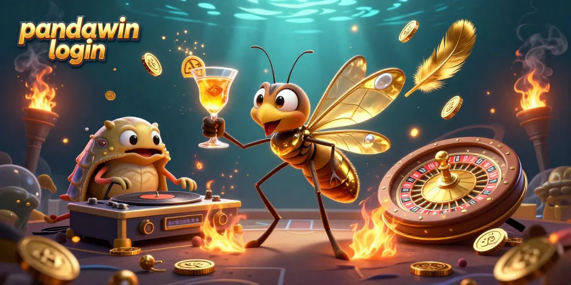 Join the fun at pandawin login with a dynamic casino scene featuring a mosquito mascot and themed elements.