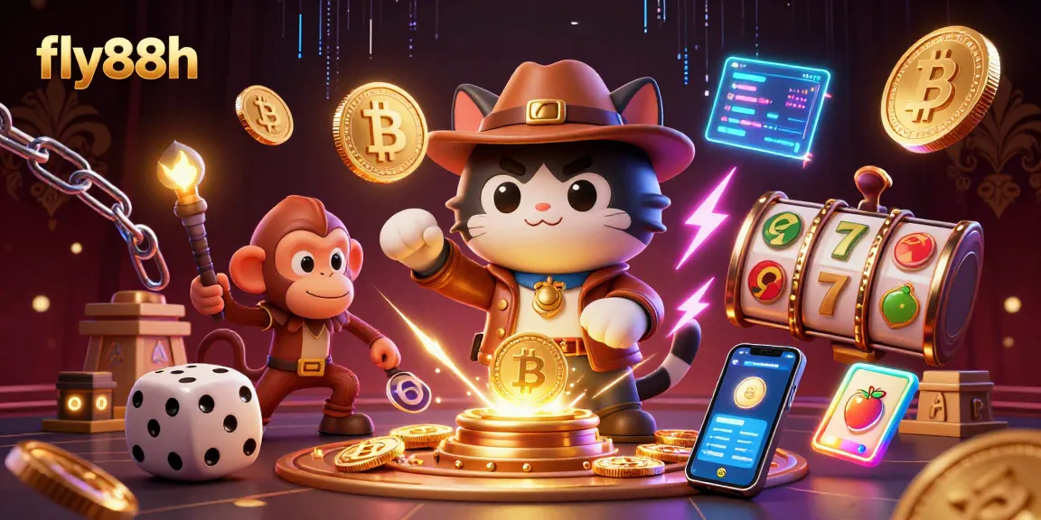 Join the fun at fly88h with a casino adventure featuring an explorer cat and NFT elements.