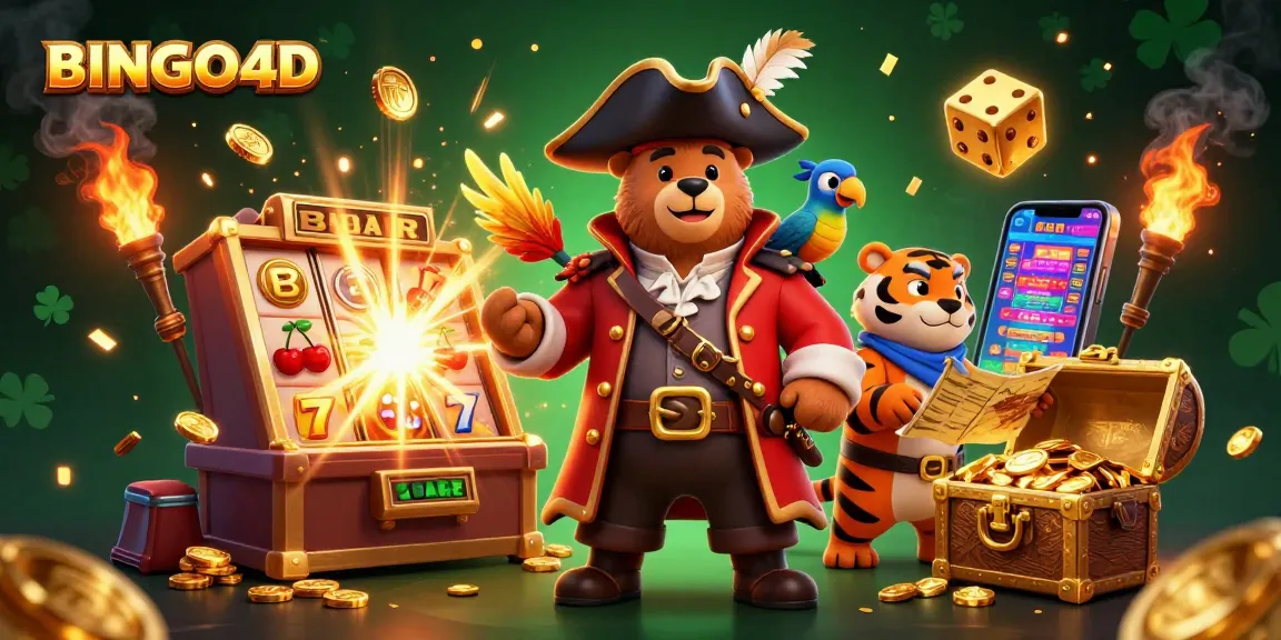 Menggali kemenangan di BINGO4D dengan karakter beruang bajak laut, harimau, dan burung beo mempesona.